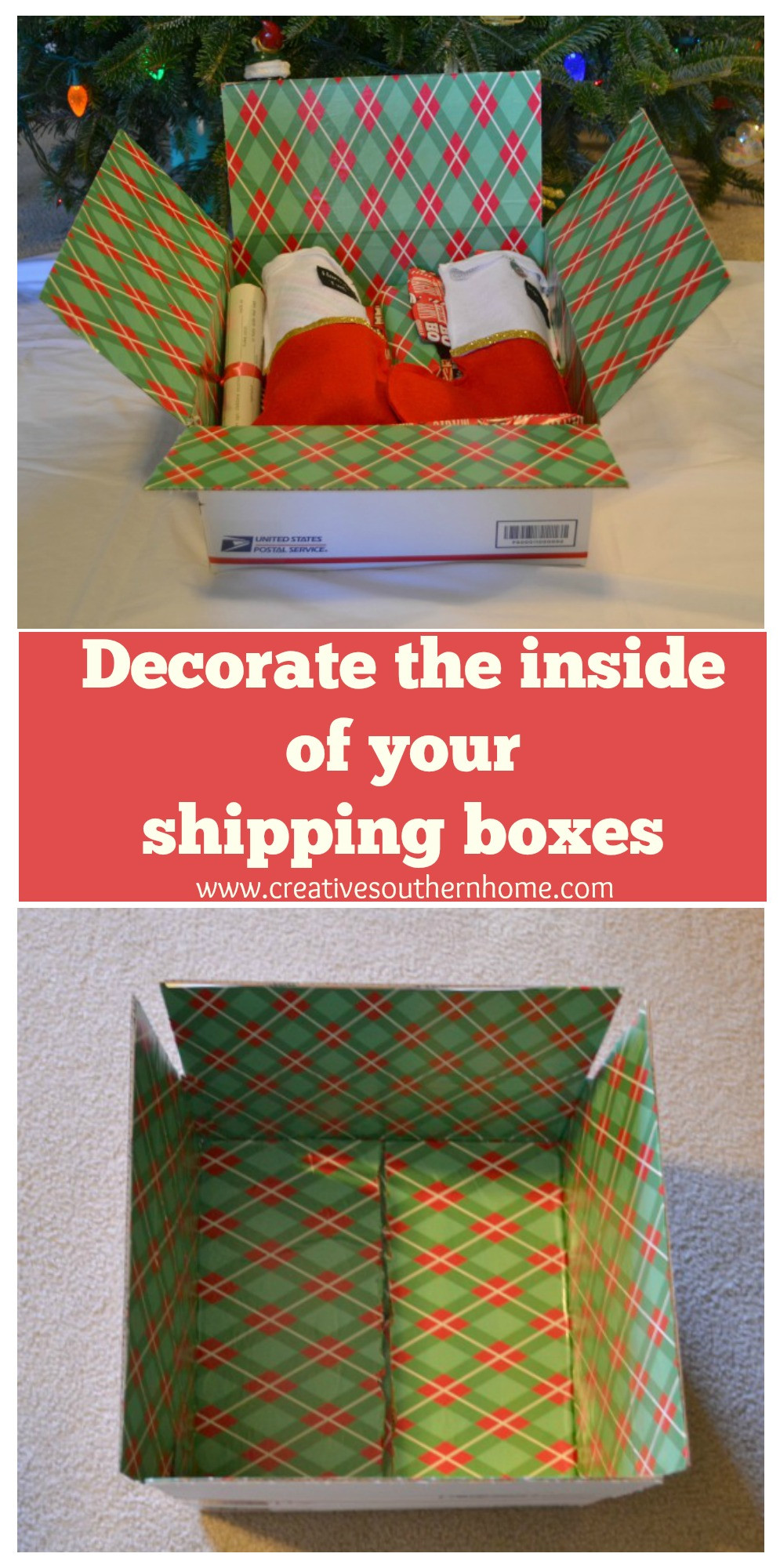 DIY Shipping Boxes
 decorate the inside of your shipping boxes