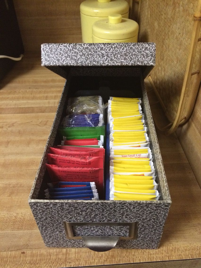 DIY Tea Organizer
 I use our old storage box used to store tea bags So