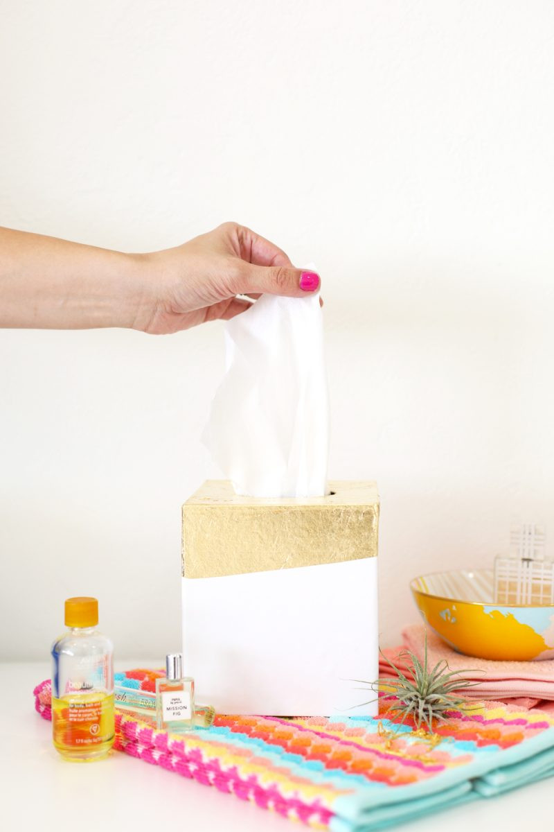 DIY Tissue Box Holder
 DIY Gold Leaf Tissue Box Holder