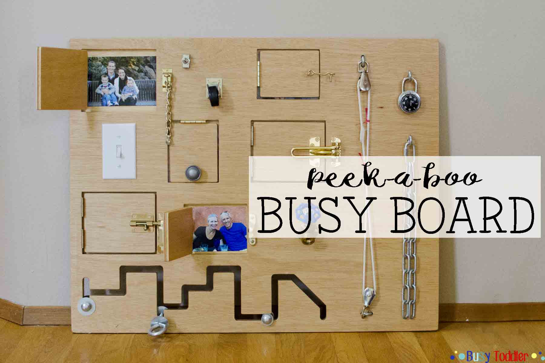 DIY Toddler Activity Board
 Toddler Busy Board Peek a Boo Edition Busy Toddler