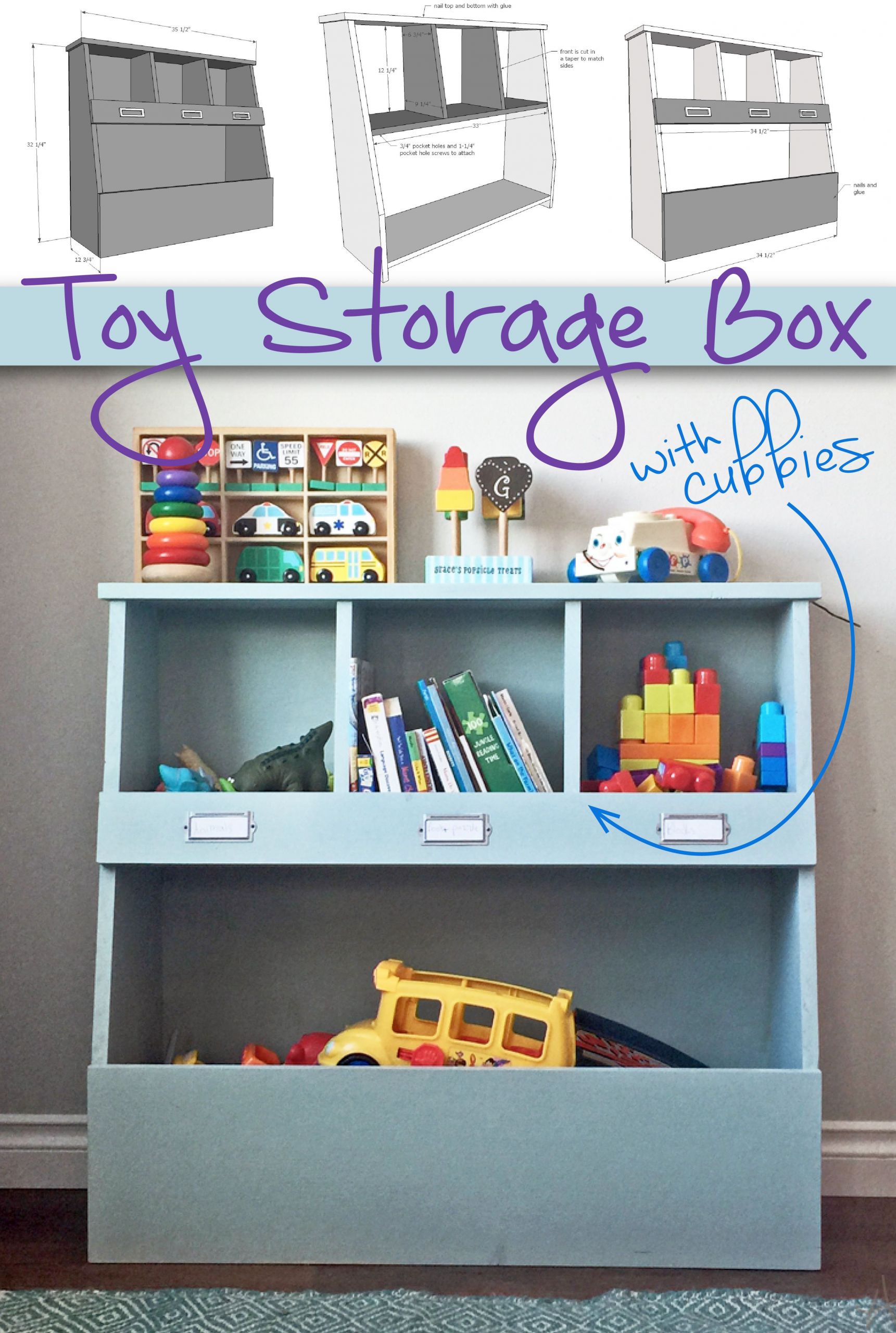 DIY Toy Bin Organizer
 Toy Bin Box with Cubby Shelves