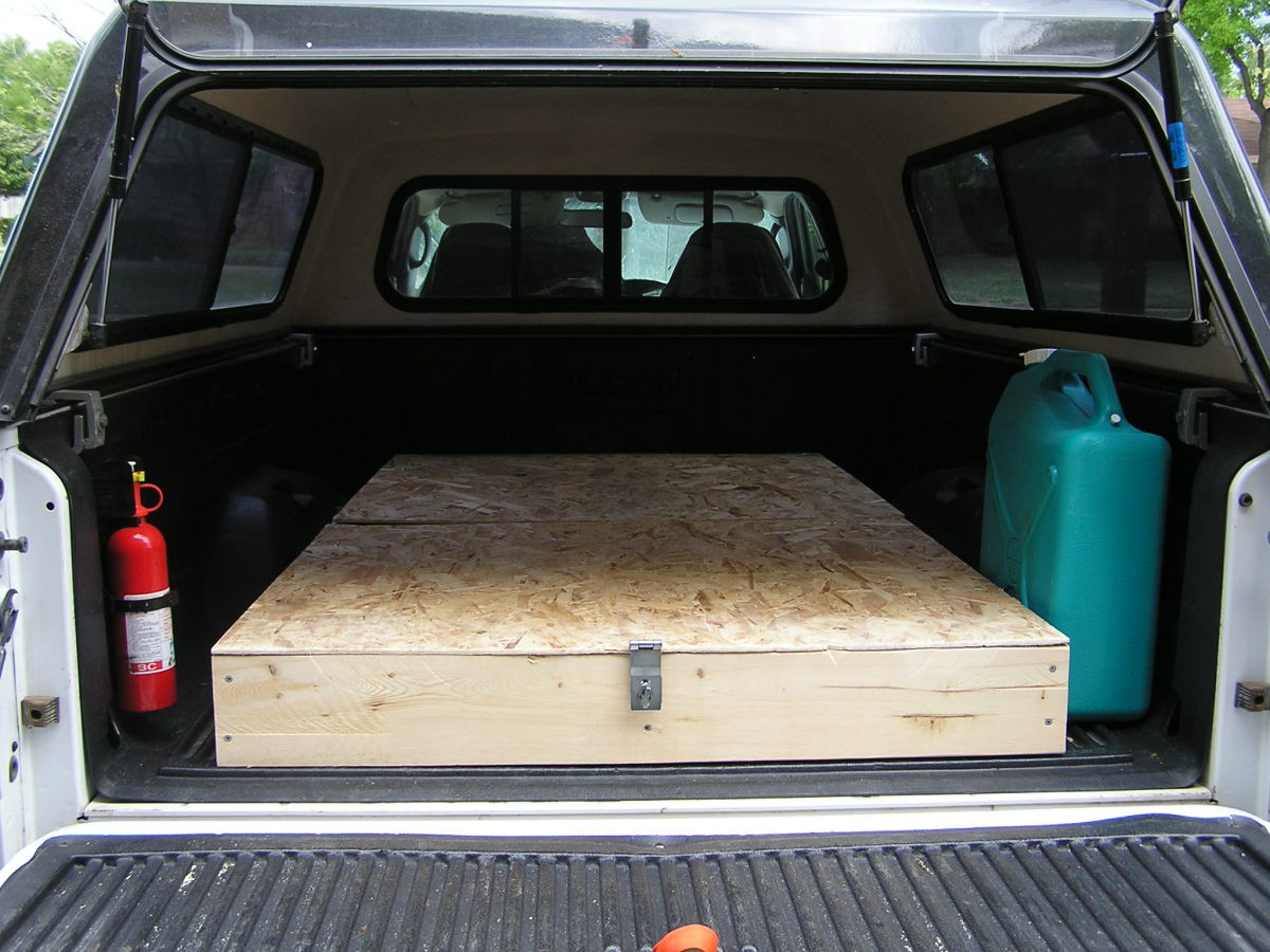 DIY Truck Bed Organizer
 Homemade Truck Bed Storage and Sleeping Platform for