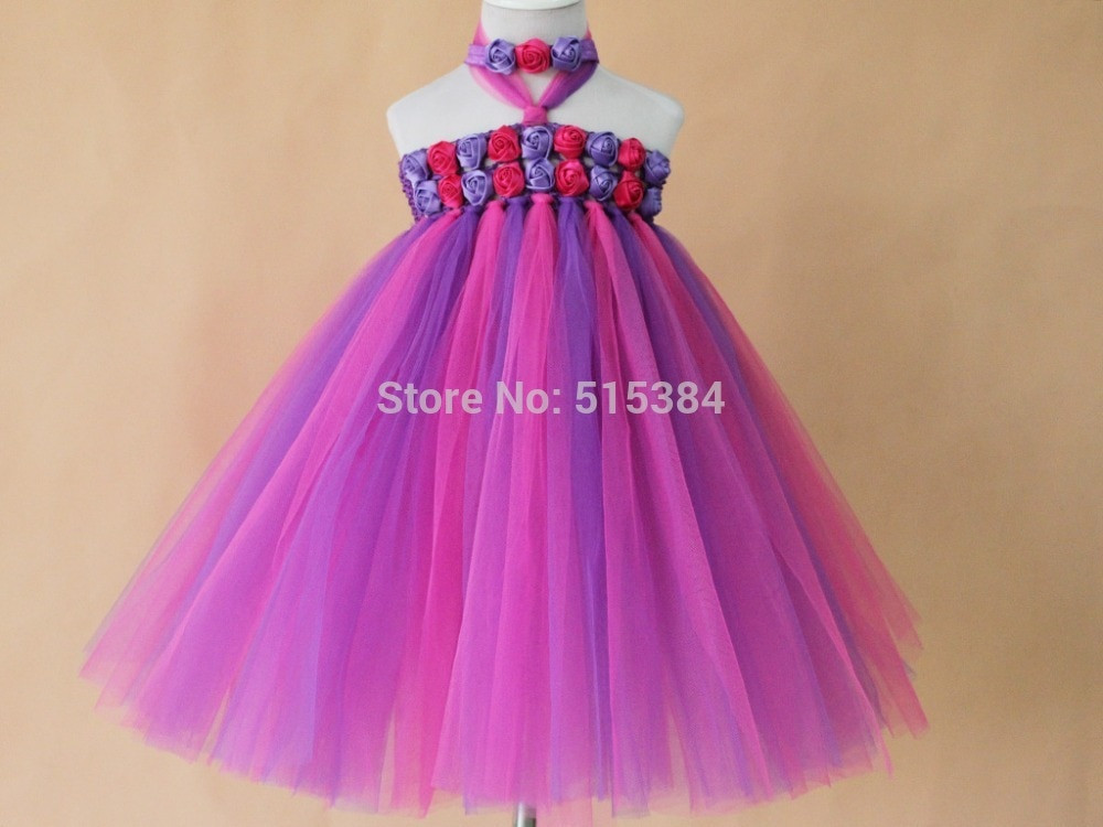 DIY Tulle Toddler Dress
 purple hot pink rosette flower girls party tutu dress