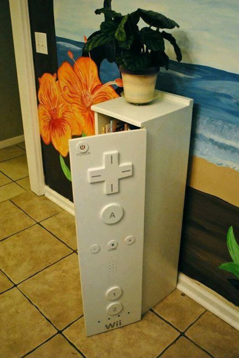 DIY Video Game Decor
 Nintendo Wii controller geek DIY cabinet furniture