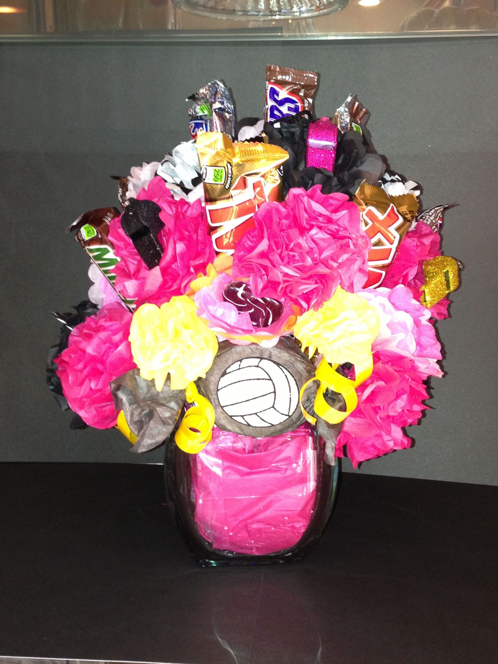 DIY Volleyball Gifts
 Volleyball candy bouquet coach t With images