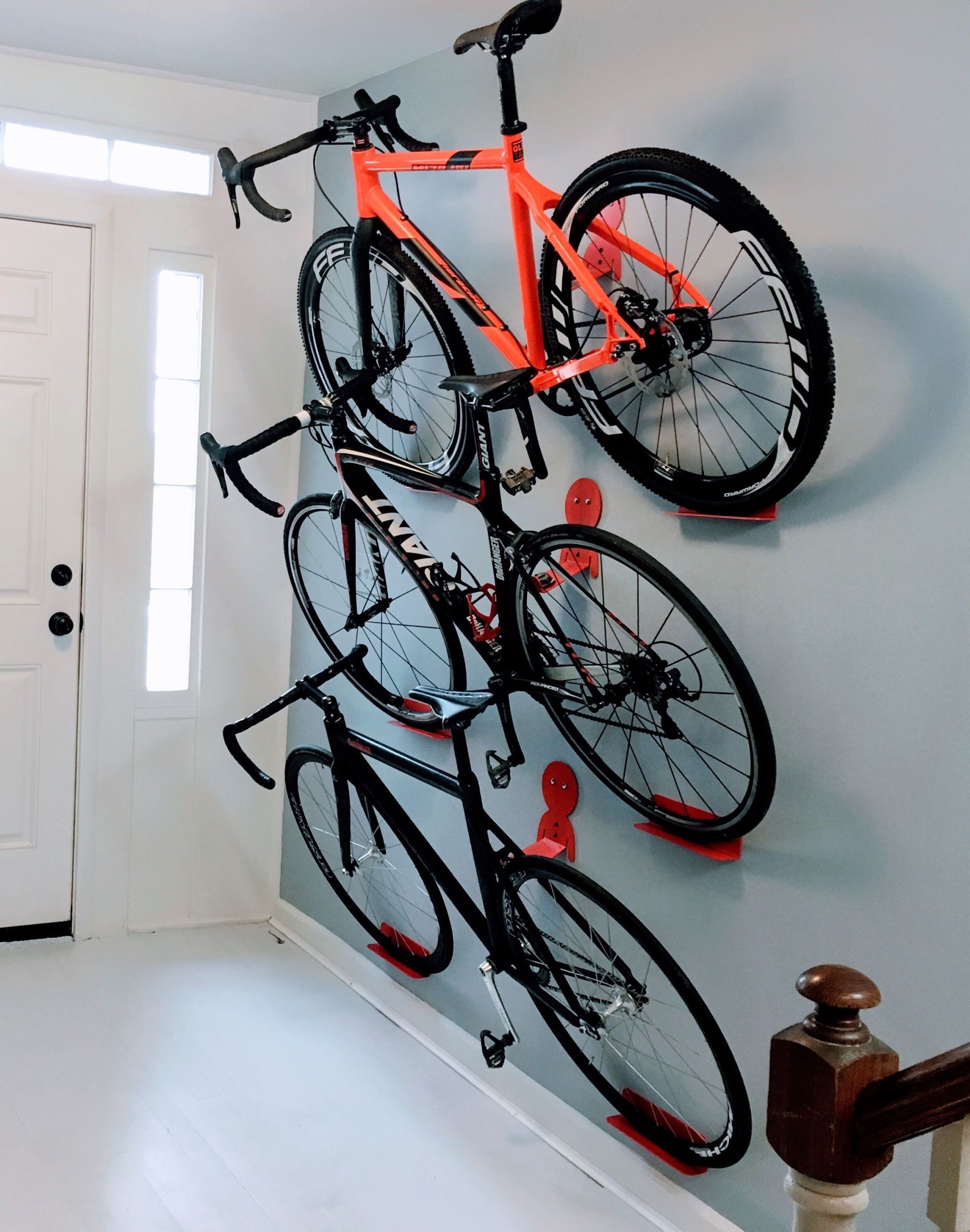 DIY Wall Bike Rack
 Multiple bikes hanging rack system DaHANGER Dan pedal