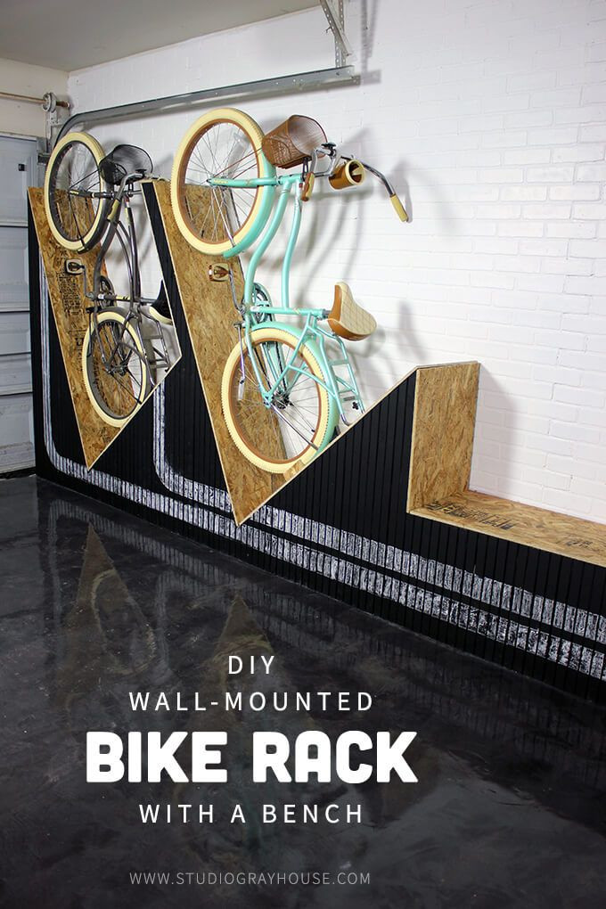 DIY Wall Bike Rack
 Wall Mounted Bike Rack with Bench