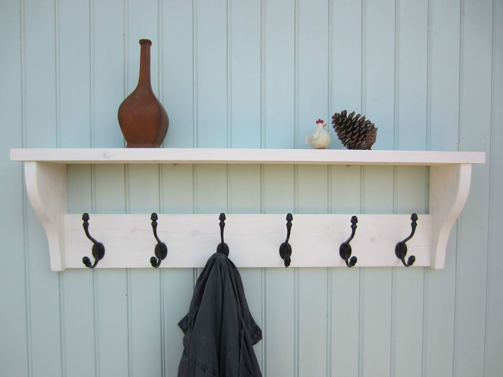 DIY Wall Mounted Coat Rack With Shelf
 shabby chic white washed hat coat rack shelf with acorn