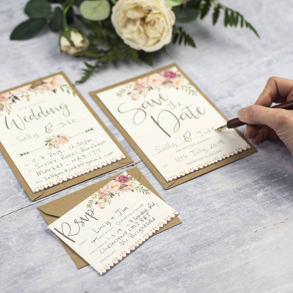 DIY Wedding Announcement
 boho floral diy wedding invitation set by russet and gray