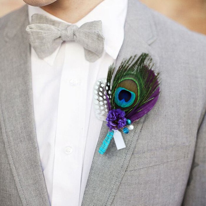 DIY Wedding Boutonniere
 DIY Private customization senior groom corsages Peacock