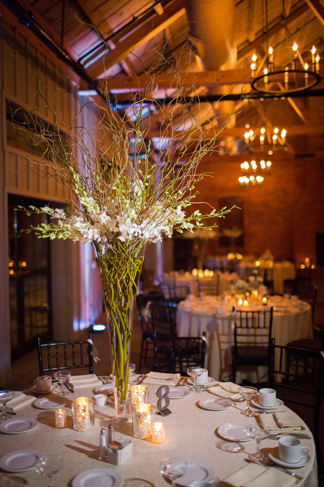 DIY Wedding Centerpieces With Branches
 Tall Orchid and Willow Branch Centerpieces and DIY Table