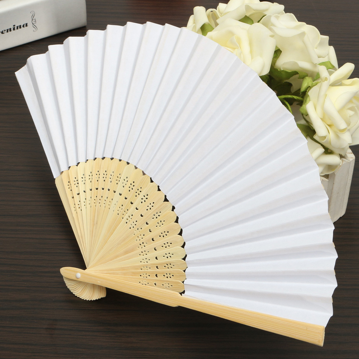 DIY Wedding Fan
 5pcs Simple Blank DIY Paper Hand Folding Fan Wedding Party