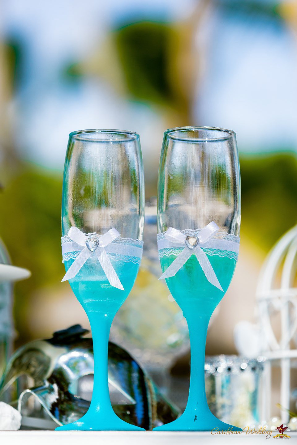 DIY Wedding Glasses
 DIY Decorated Champagne Glasses Caribbean Wedding Blog
