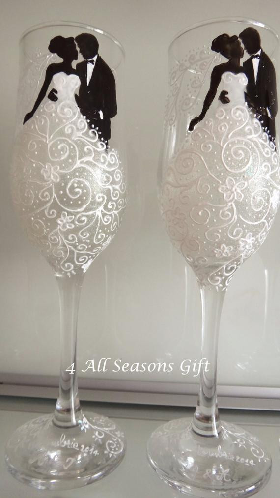 DIY Wedding Glasses
 Items similar to Wedding Champagne Glasses Hand Painted