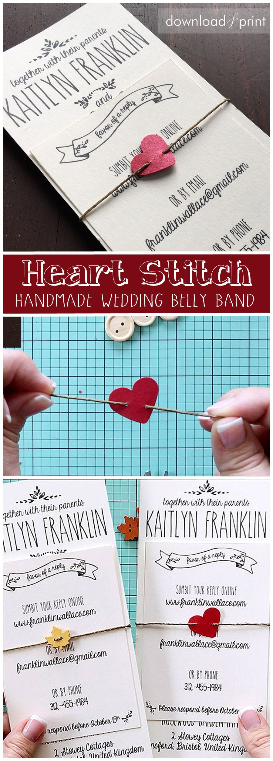 DIY Wedding Invitation Belly Band
 Heart Stitch Handmade Wedding Belly Band