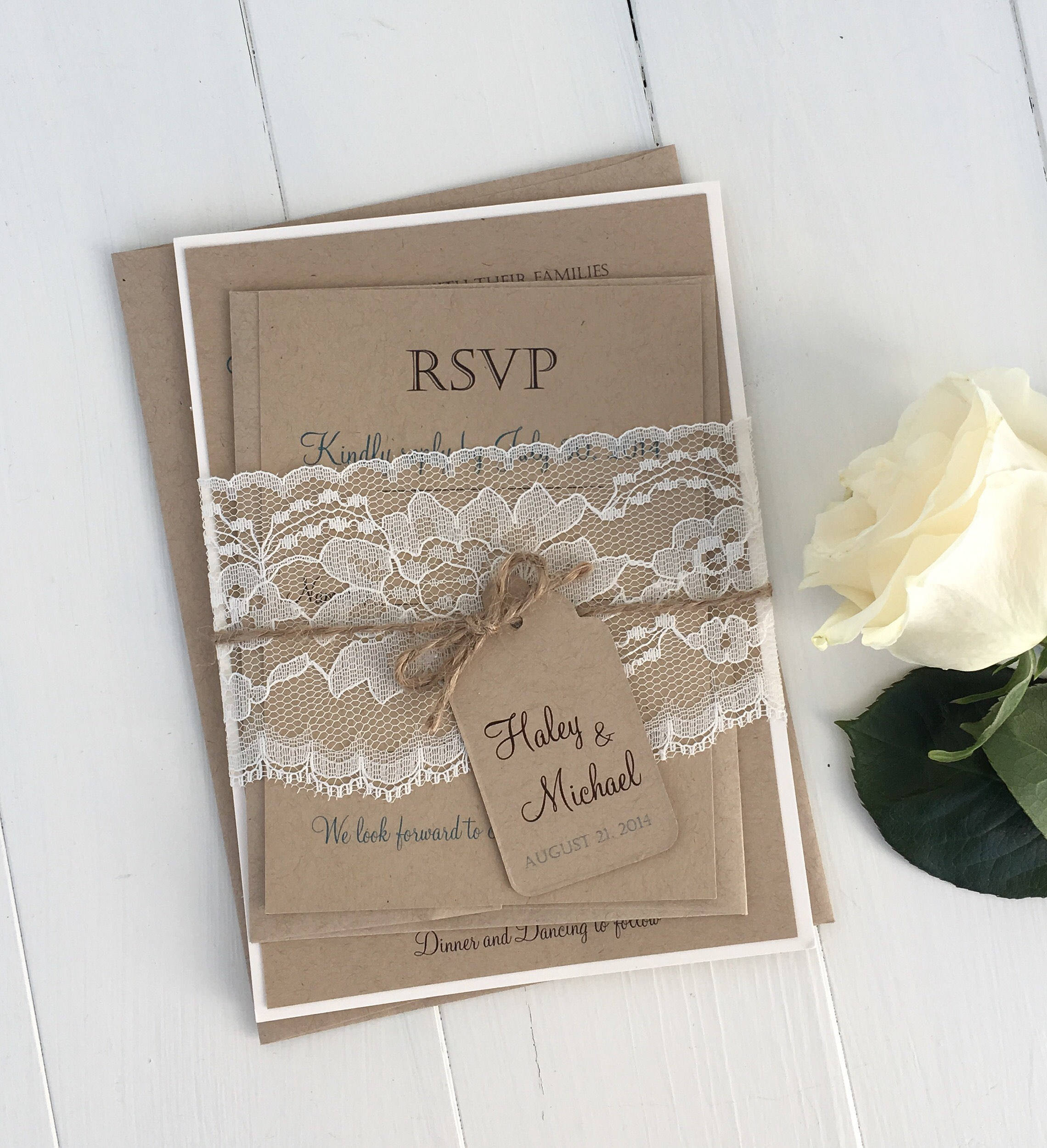 DIY Wedding Invitation Kits
 DIY Rustic Wedding Invitation Kit Eco Kraft and Rustic Lace