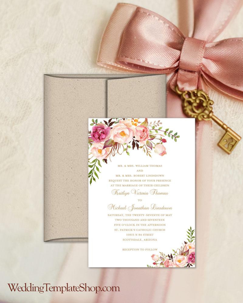 DIY Wedding Invitation Templates
 Printable Wedding Invitation Romantic Blossoms Make Your
