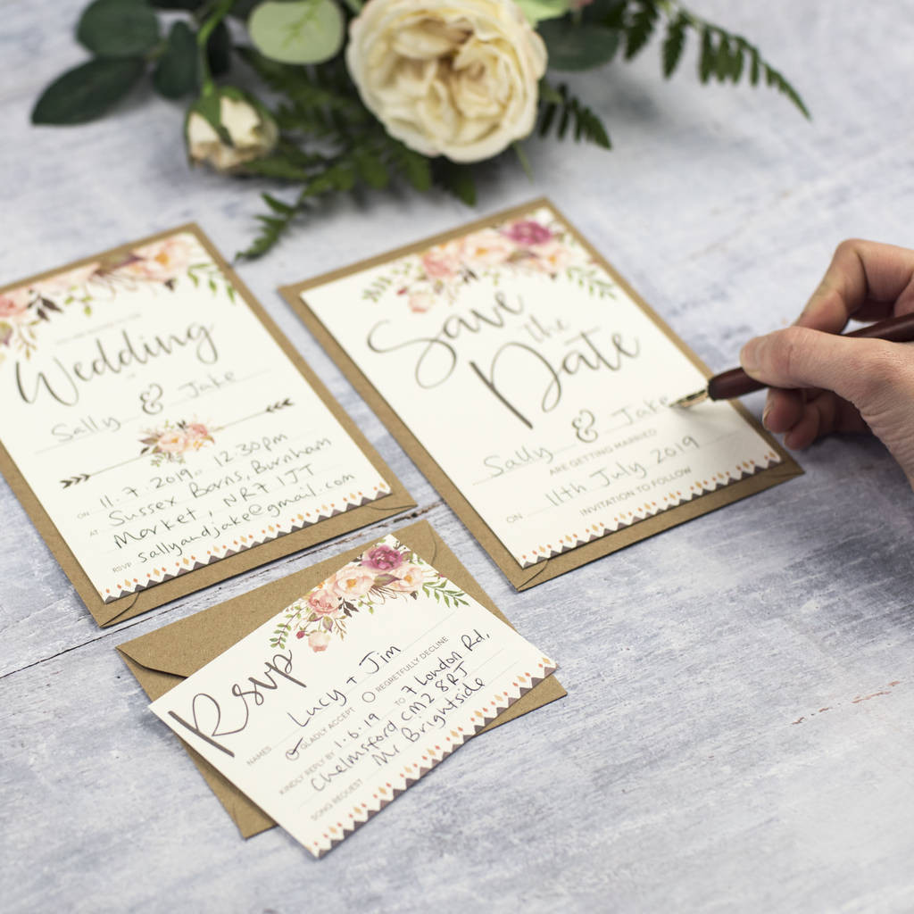 DIY Wedding Invite
 boho floral diy wedding invitation set by russet and gray