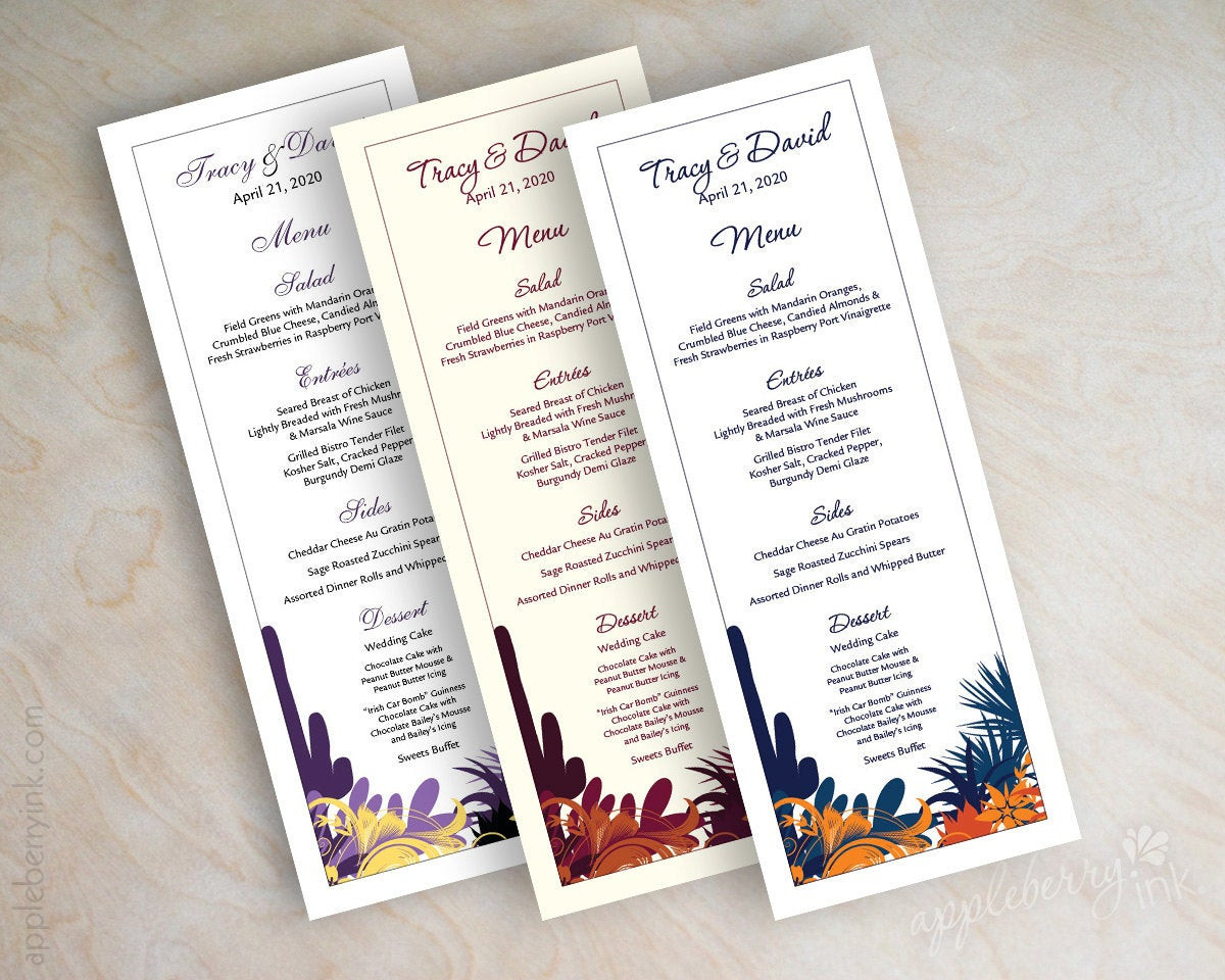 DIY Wedding Menu Card
 Wedding menu cards printable wedding menus diy wedding