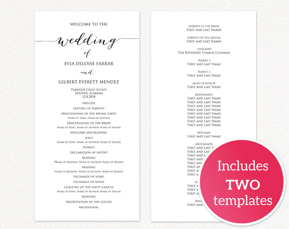 DIY Wedding Programs Templates
 Wedding Programs · Wedding Templates and Printables