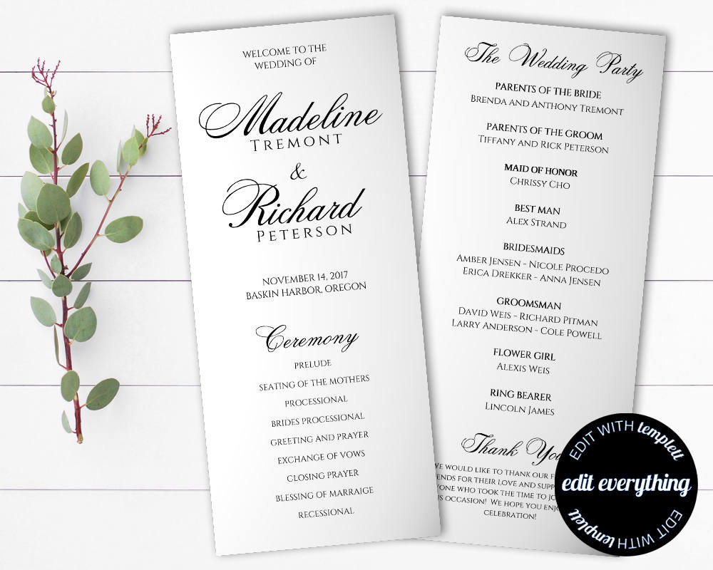 DIY Wedding Programs Templates
 Tea Length Wedding Program Template Diy Wedding program