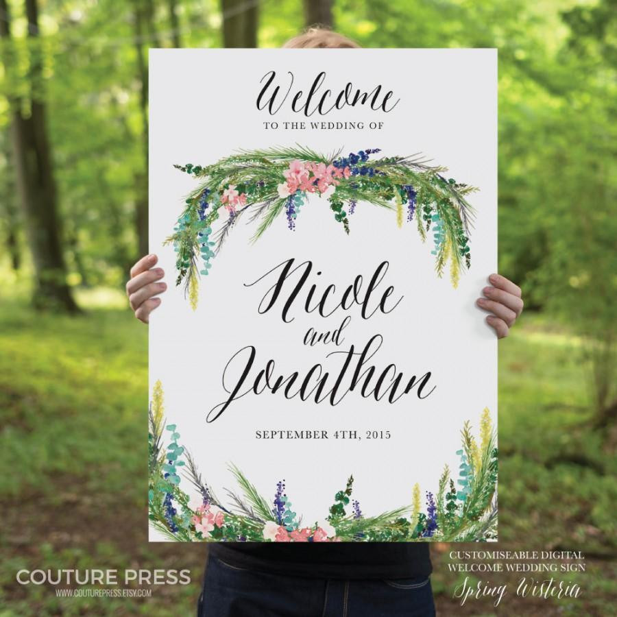 DIY Wedding Welcome Sign
 Printable Wedding Wel e Sign Watercolor Spring Wisteria