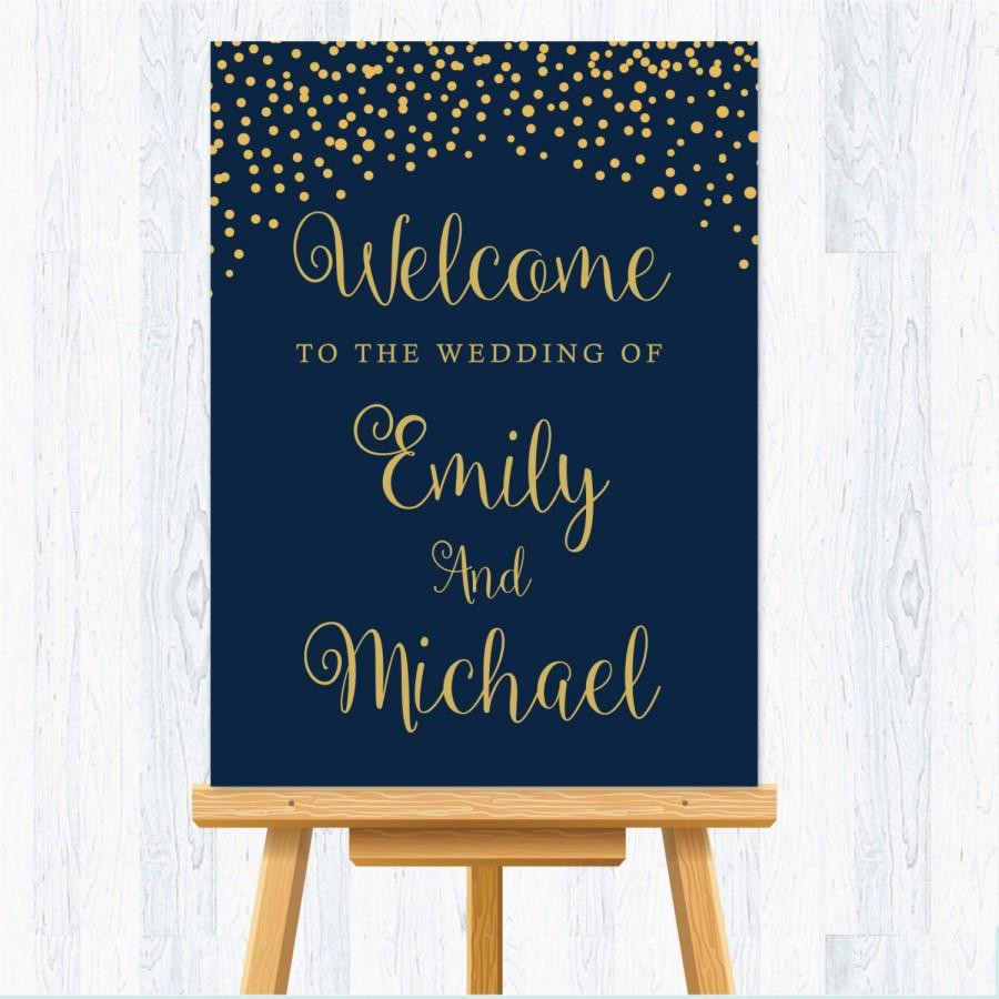 DIY Wedding Welcome Sign
 Gold Confetti Wedding Wel e Sign Navy Blue Modern