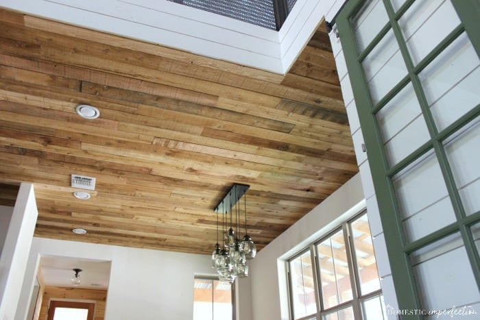 DIY Wood Ceiling Panels
 DIY Reclaimed Wood Ceiling so cheap so pretty