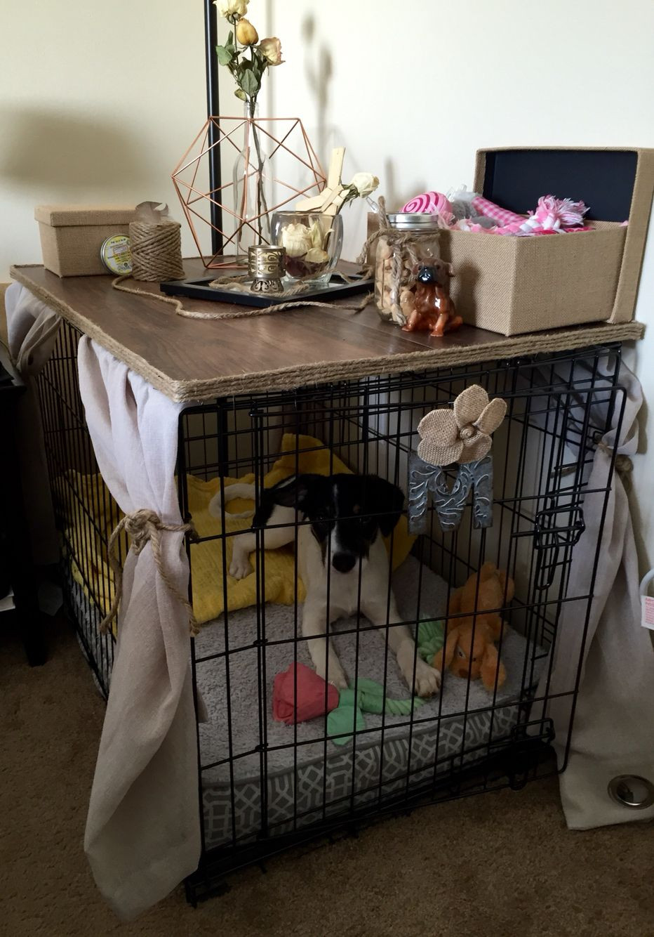DIY Wood Dog Crate Cover
 DIY Dog Crate Cover that s a table No Sew super easy