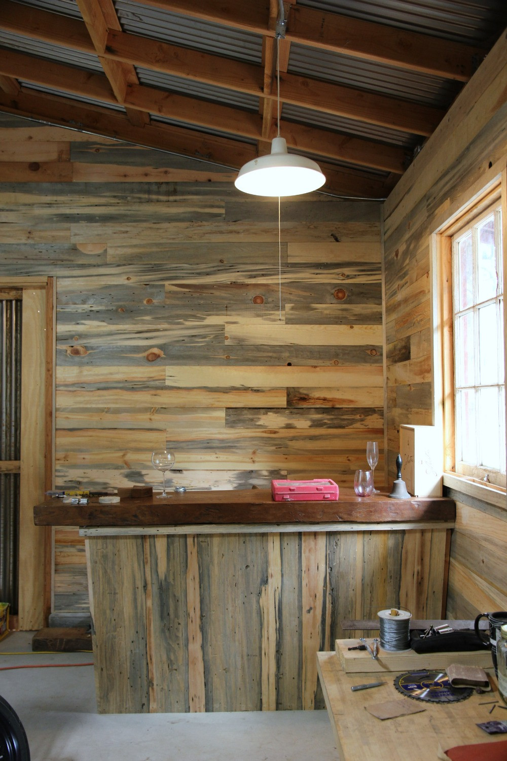 DIY Wood Plank Walls
 DIY Pipe Shelf & Reclaimed Wood Plank Walls