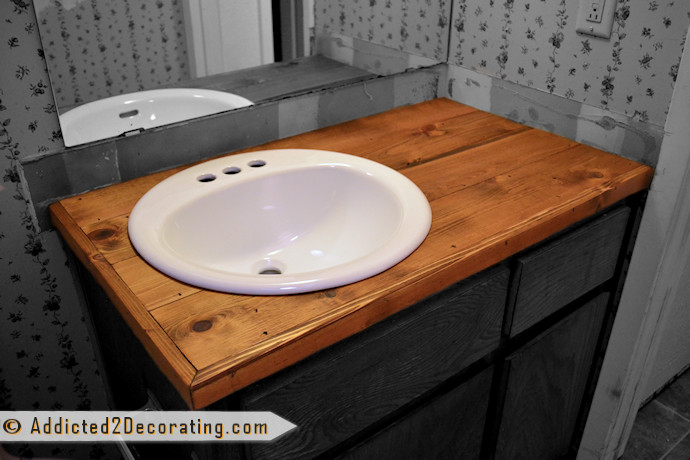 DIY Wood Vanity Top
 Bathroom Makeover Day 2 My $35 DIY Wood Countertop