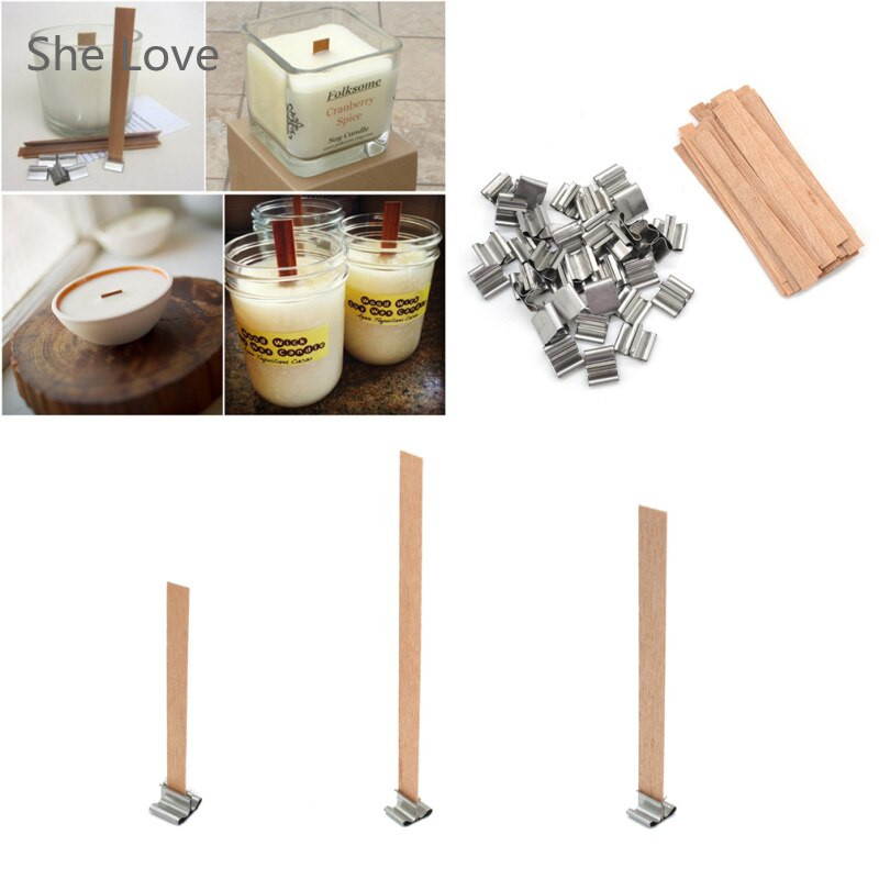 DIY Wood Wick Candles
 50 Pcs Wooden Wick Candle Core Sustainers Tab DIY Candle