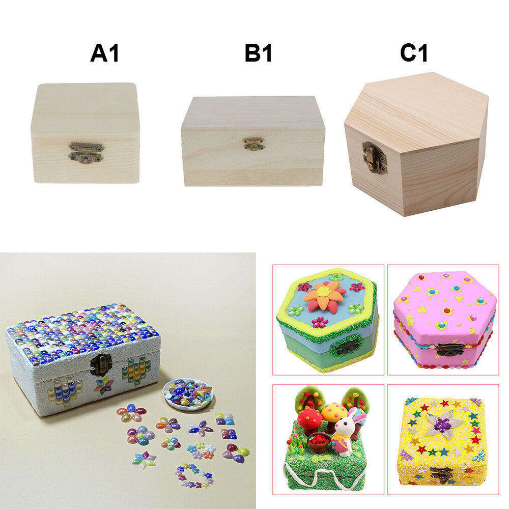 DIY Wooden Box With Hinged Lid
 Unfinished Wood Box Jewellery DIY Gift Case Crafts with