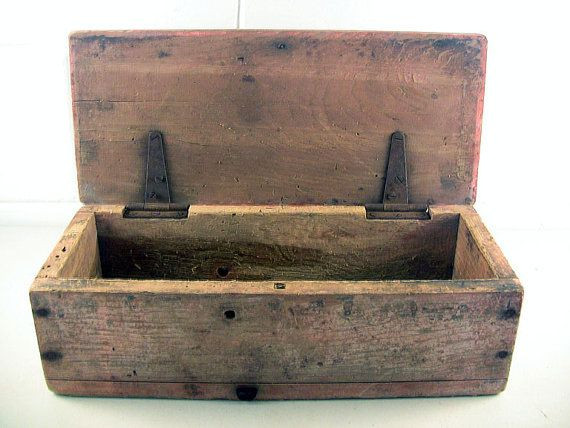 DIY Wooden Box With Hinged Lid
 Fine Primitive Antique Wooden Box Hinged Lid Red Paint