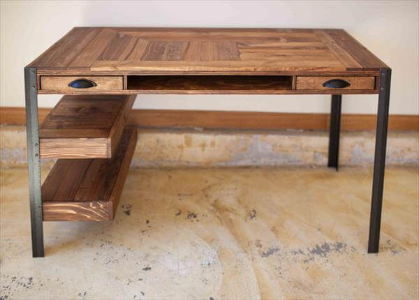 DIY Wooden Desk
 Pallet Desk with Drawers and shelves