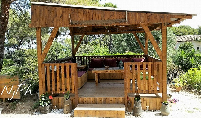 DIY Wooden Gazebos
 DIY Wood Pallet Garden Gazebo Deck with Furniture