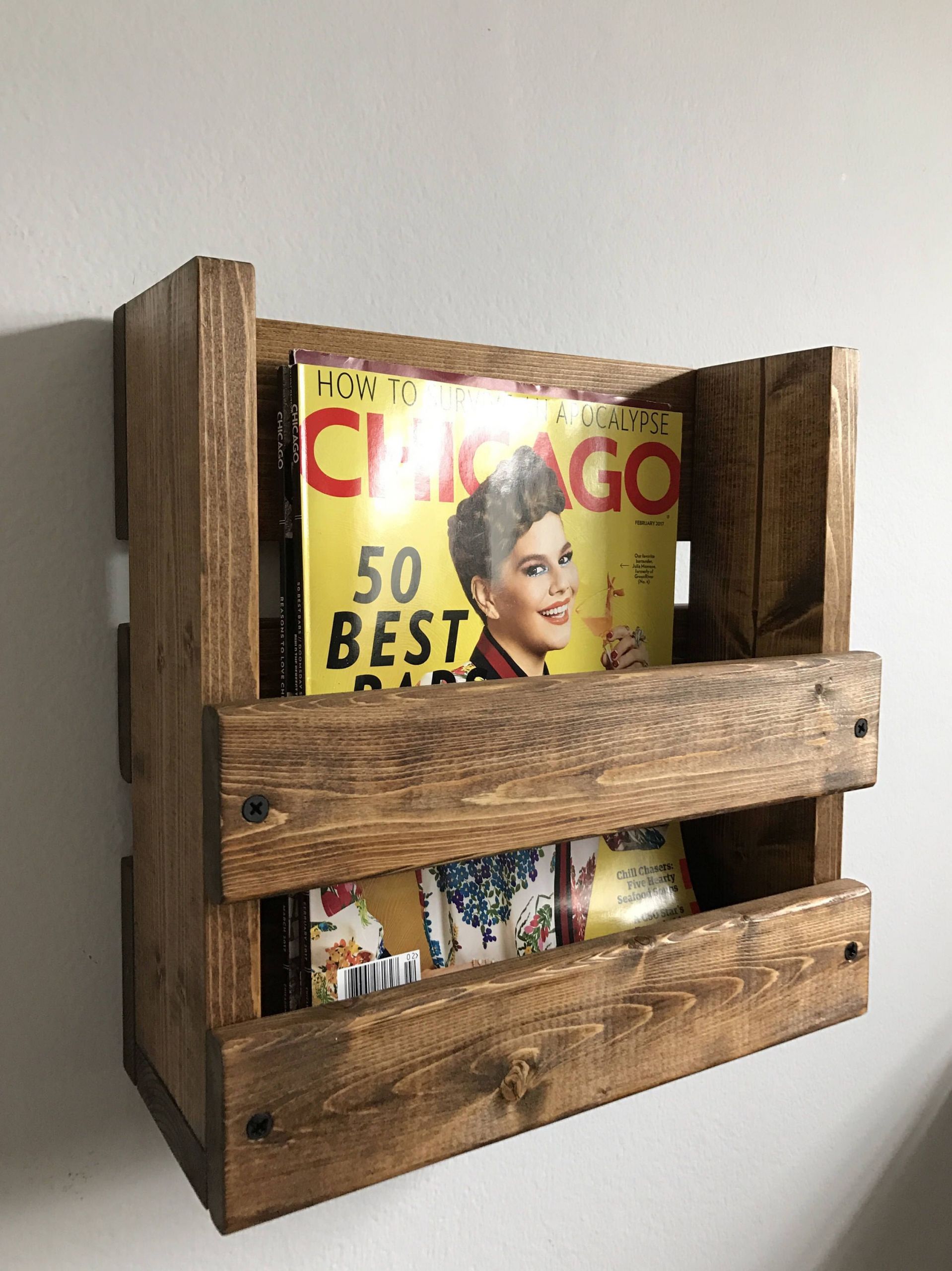 DIY Wooden Magazine Holder
 Rustic magazine rack Wall mounted magazine holder Wood