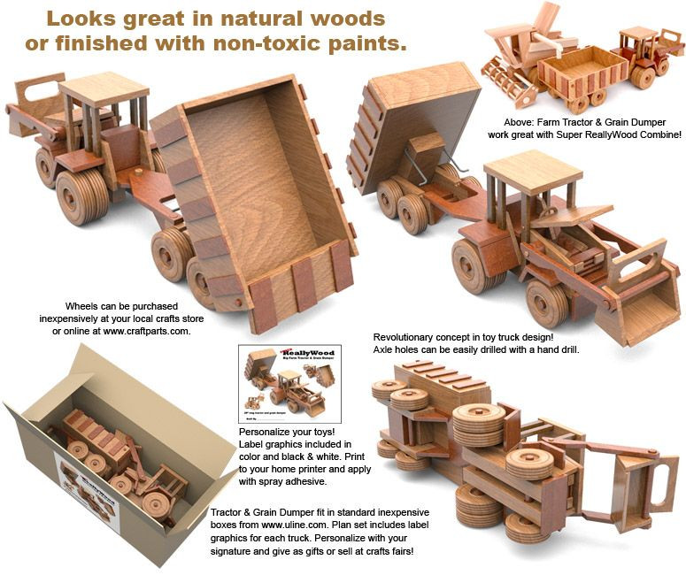 DIY Wooden Toys Plans
 Super ReallyWood Big Farm Tractor & Grain Dumper Wood Toy