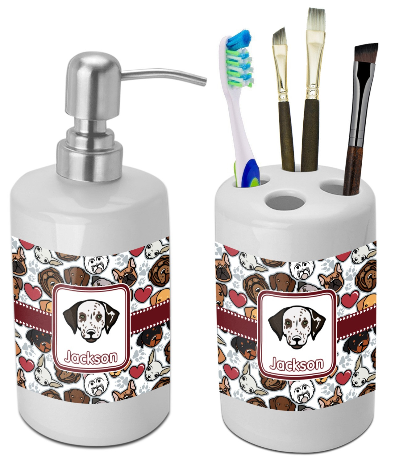 Dog Bathroom Decor
 Dog Faces Bathroom Accessories Set Ceramic Personalized