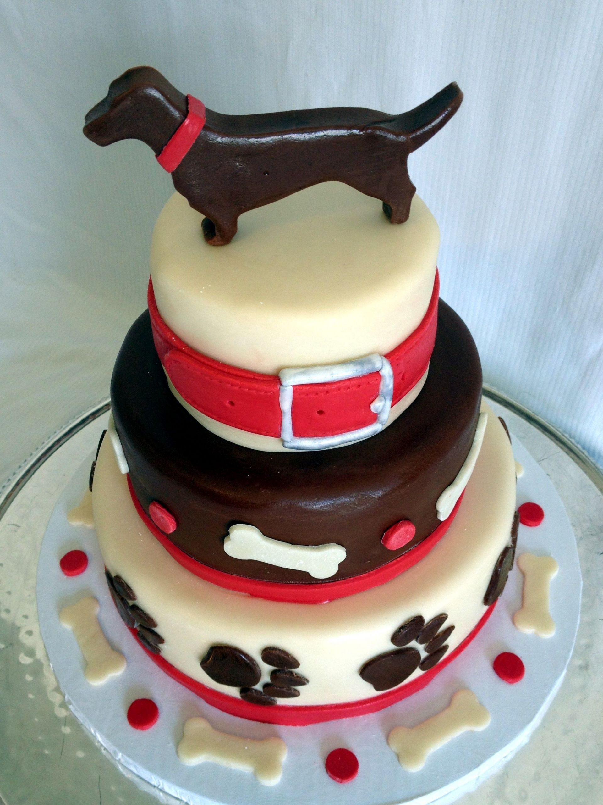 Dog Birthday Cakes Near Me
 Three tiered wiener dog themed birthday cake Dachshund