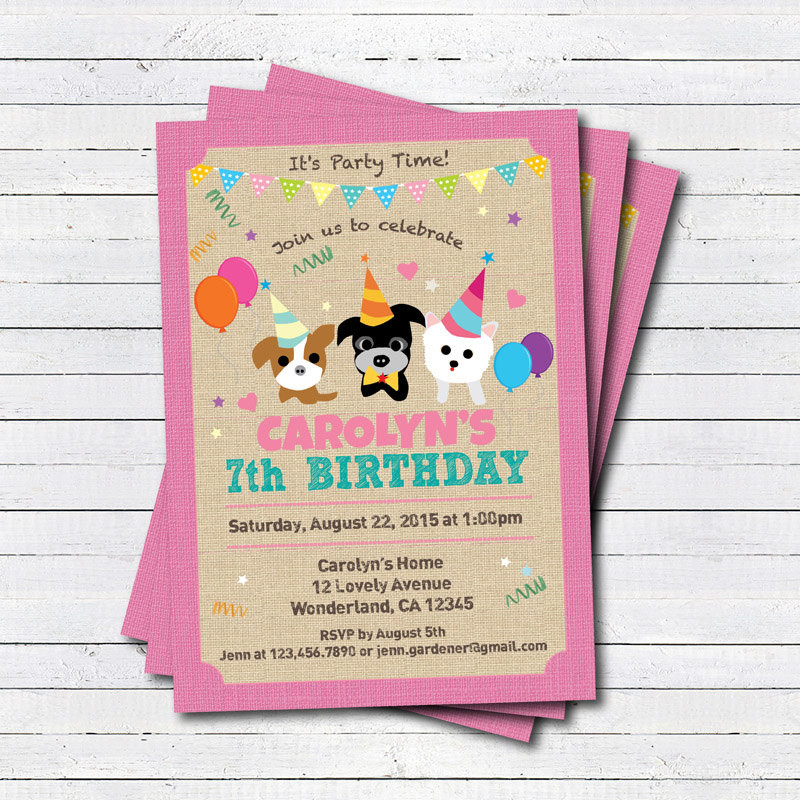 Dog Birthday Party Invitations
 Puppy dog birthday invitation girl boy kids birthday Any