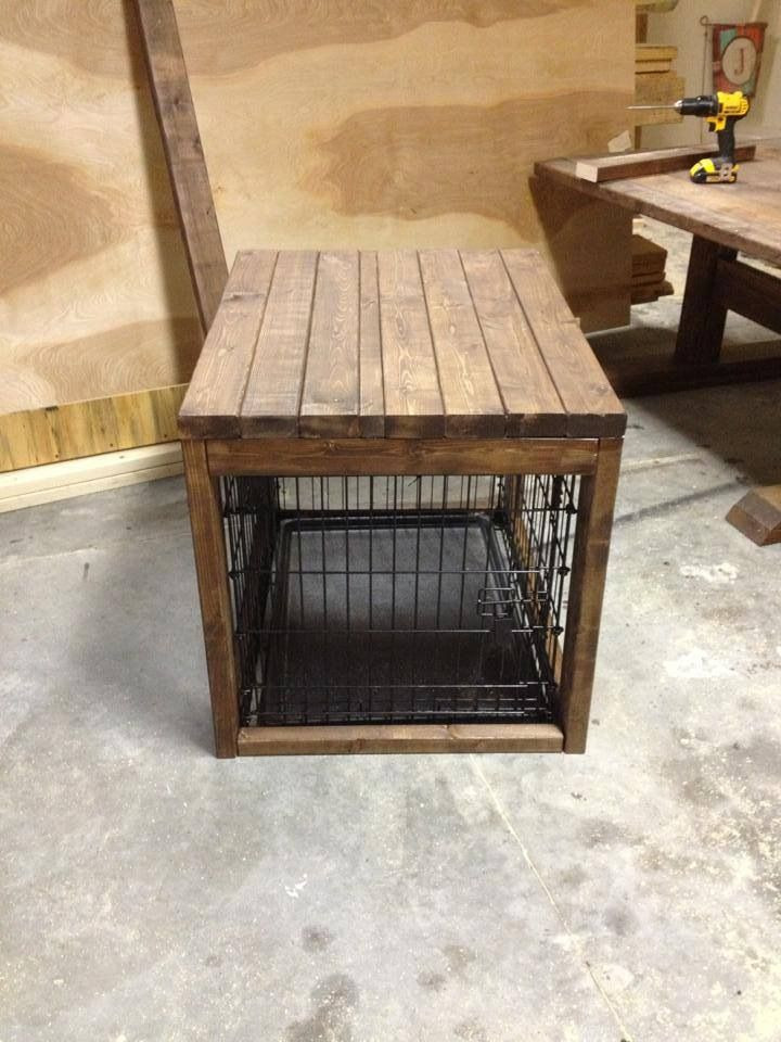 Dog Kennel Table DIY
 Dog cage with a table built over it