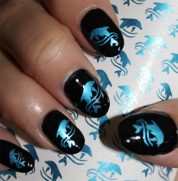Dolphin Nail Designs
 Free Shipping 53 Metallic Blue DOLPHIN Nail Art by