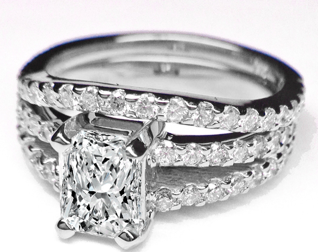 Double Band Wedding Ring
 Engagement Ring Radiant Cut Diamond Double Band