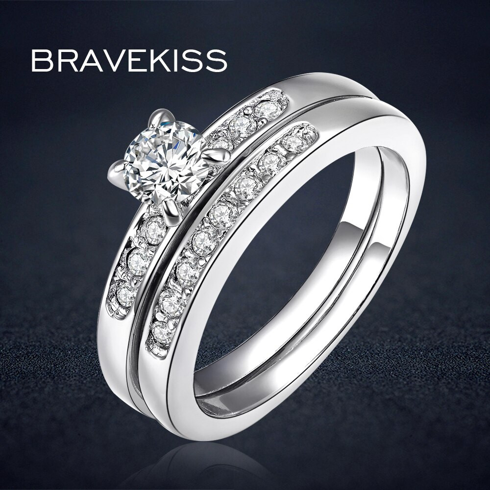 Double Band Wedding Ring
 BRAVEKISS austrian crystal bridal double wedding ring sets
