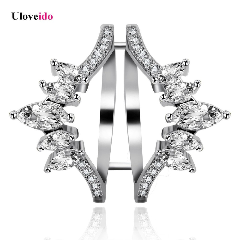 Double Band Wedding Ring
 Uloveido Women s Silver Color Marquise Cut White Cubic