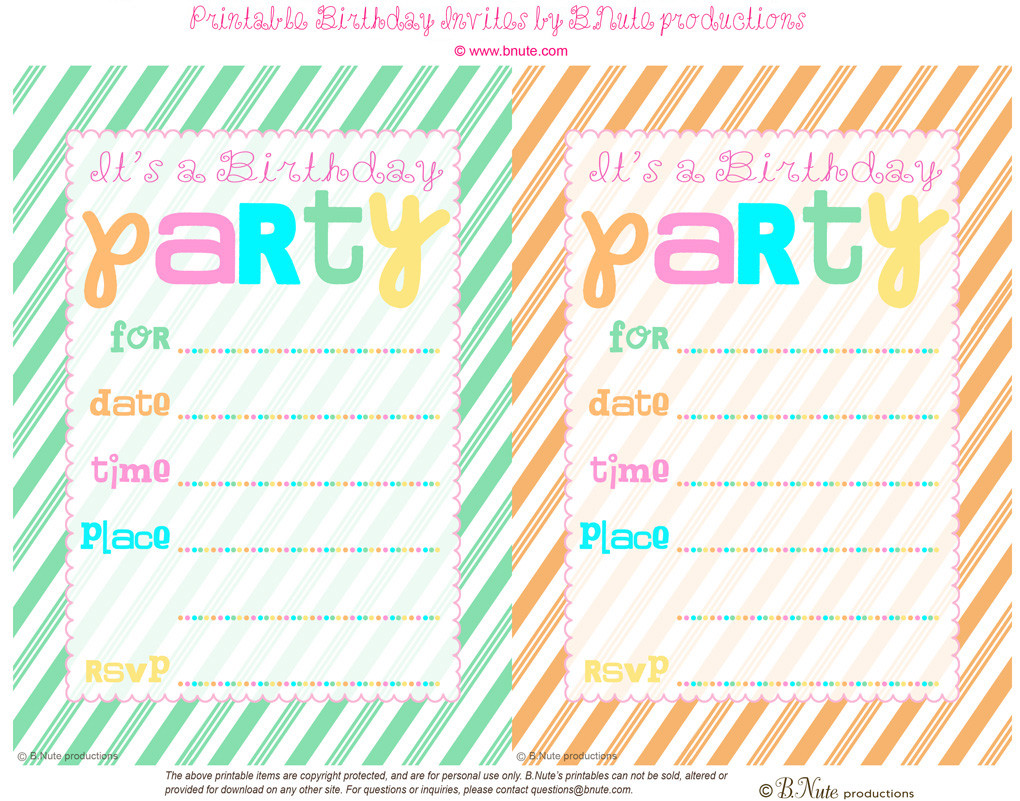 Downloadable Birthday Invitations
 bnute productions Free Printable Striped Birthday Party