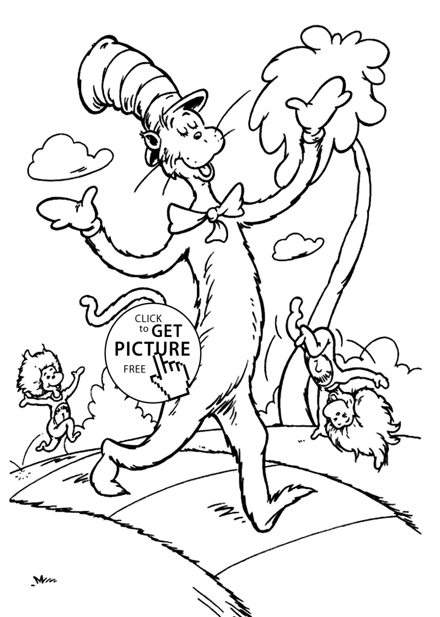 Dr.Seuss Coloring Pages For Kids
 The Сat in the hat and promenade coloring pages for kids