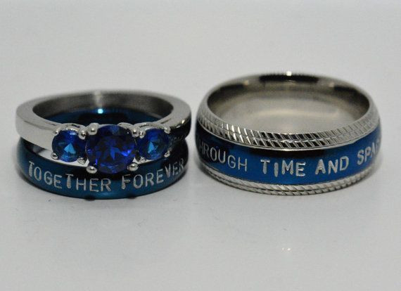 Dr Who Wedding Rings
 Doctor Who inspired 3 piece Wedding SetHand by