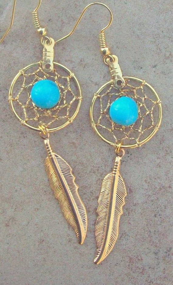 Dream Catcher Earrings
 DREAM CATCHER EARRINGS in gold with turquoise 3 by